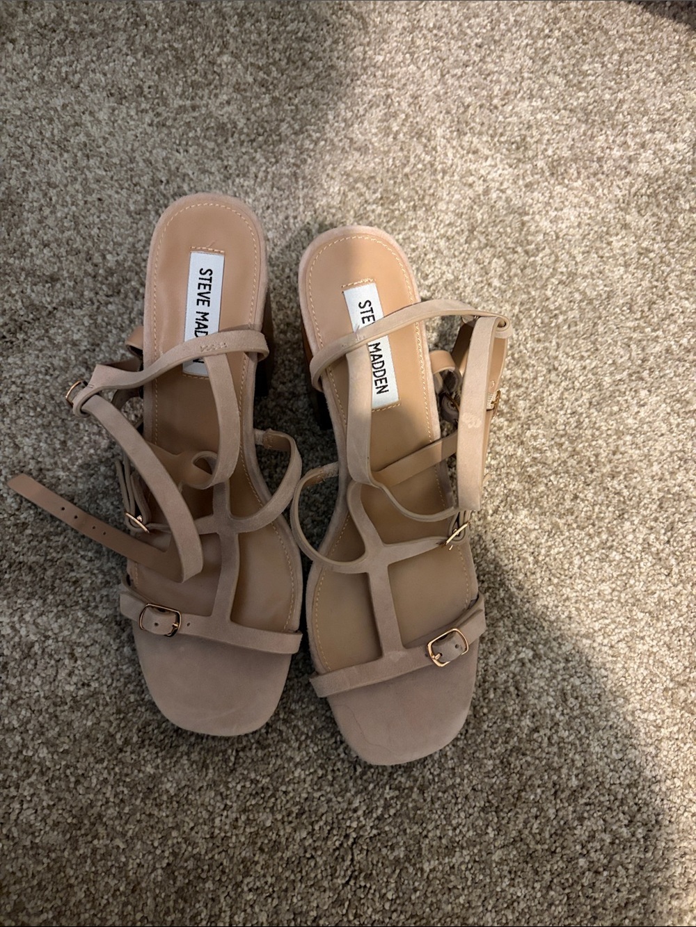 Steve Madden Beige Strappy Block Heel Sandals